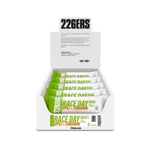 BOX 30 PEZZI - RACE DAY BAR BCAA - Mela e Cannella - Barretta energetica vegana - 40g